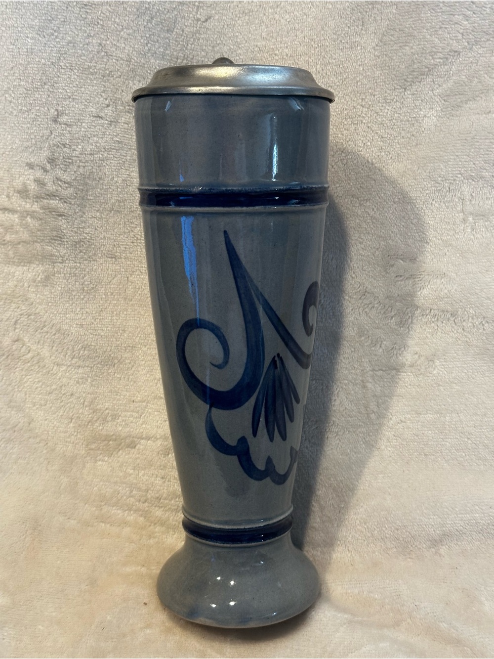 Vintage 0.5L German Salt Glazed Stoneware Beer Stein with Pewter Lid